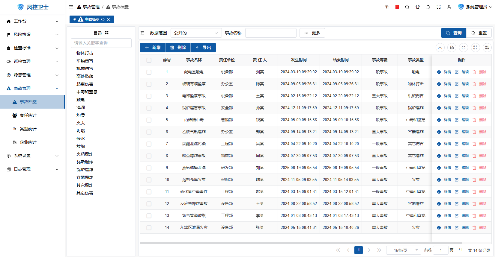 事故档案列表界面