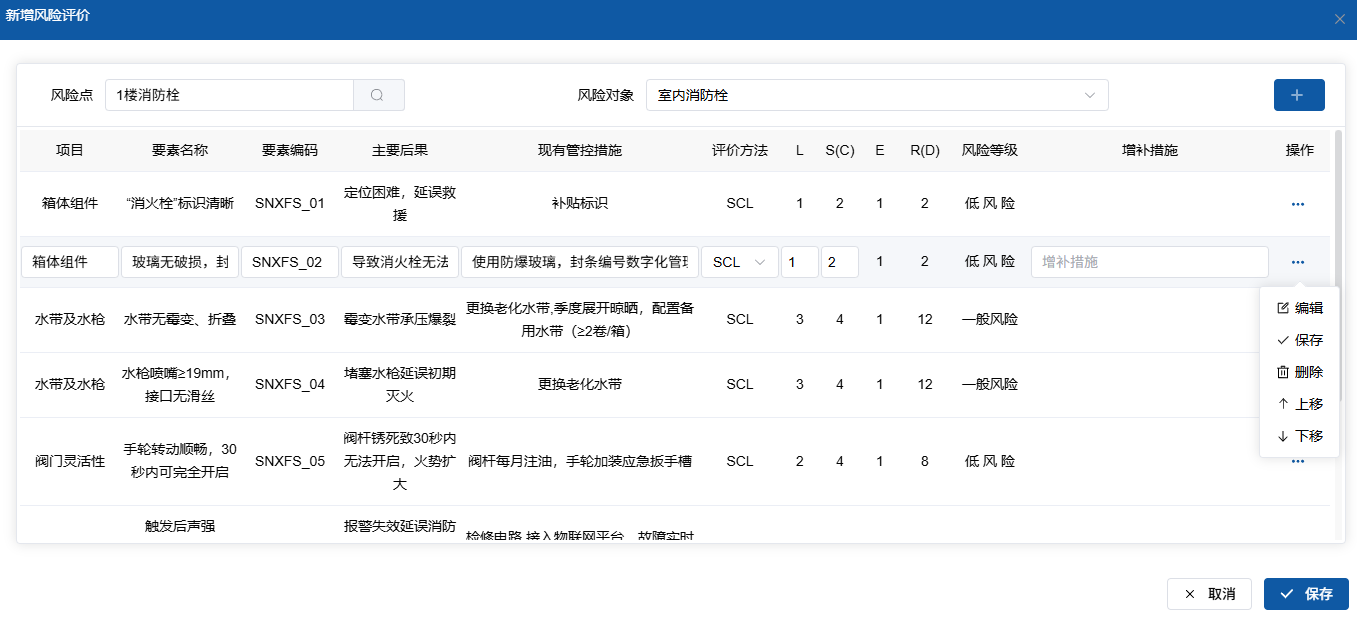 新增风险评价界面