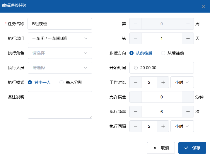 B组晚班配置