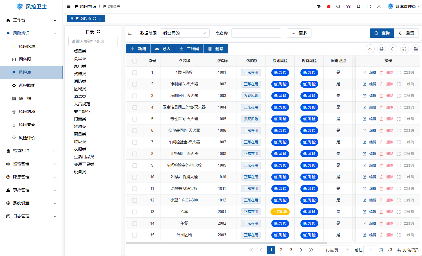 风险点列表界面