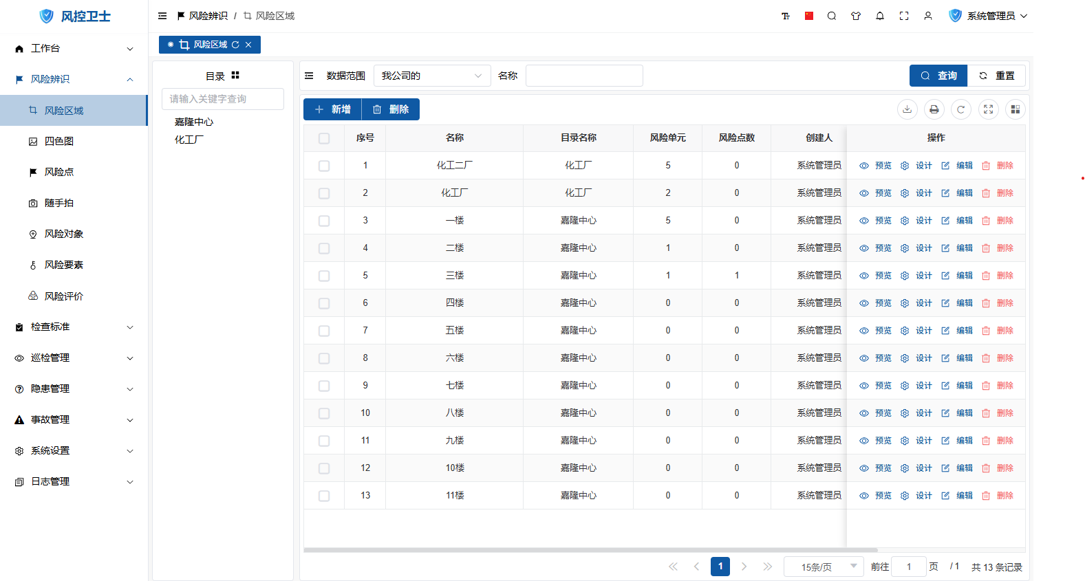 风险区域列表界面
