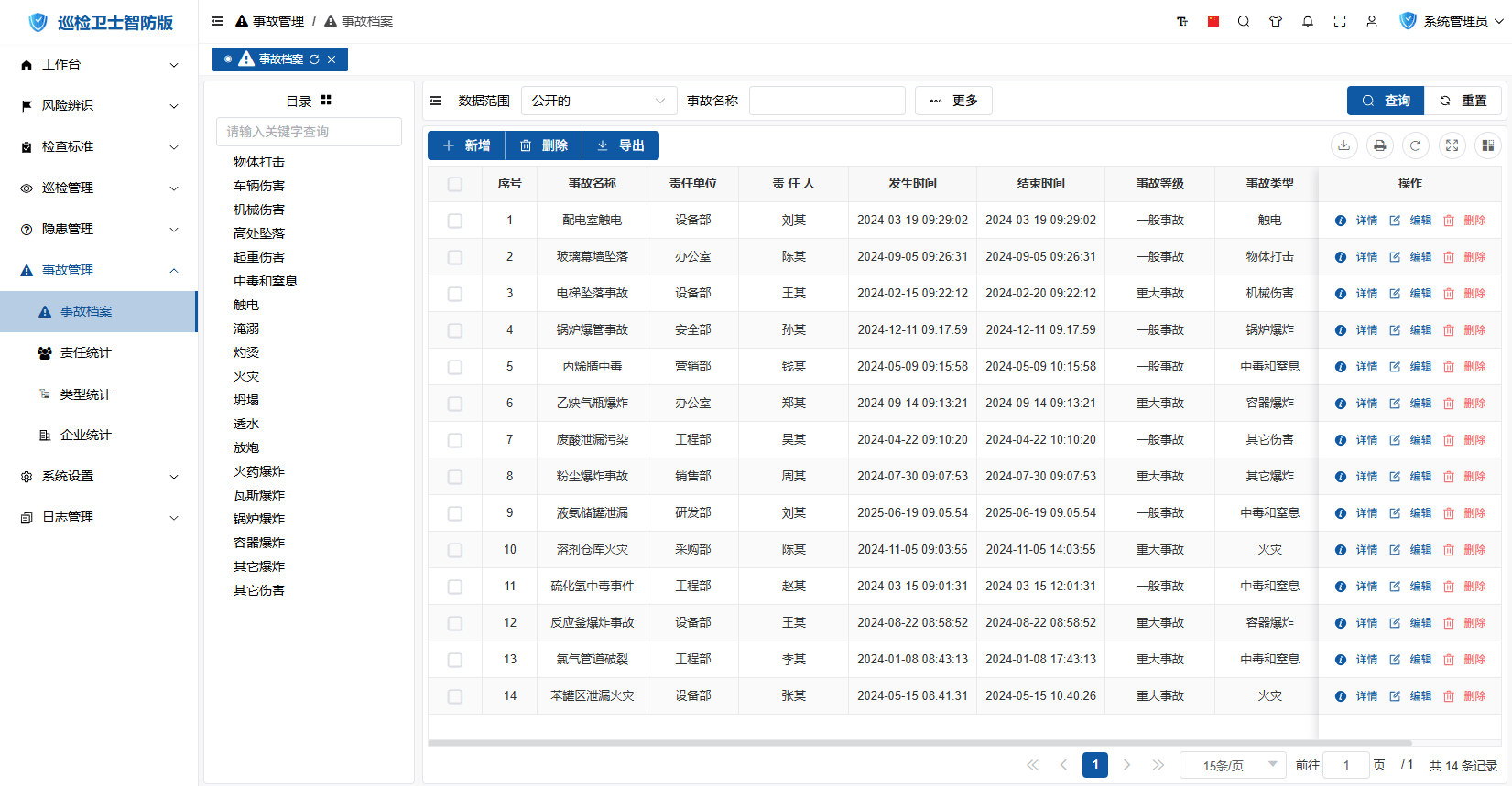 事故档案列表界面