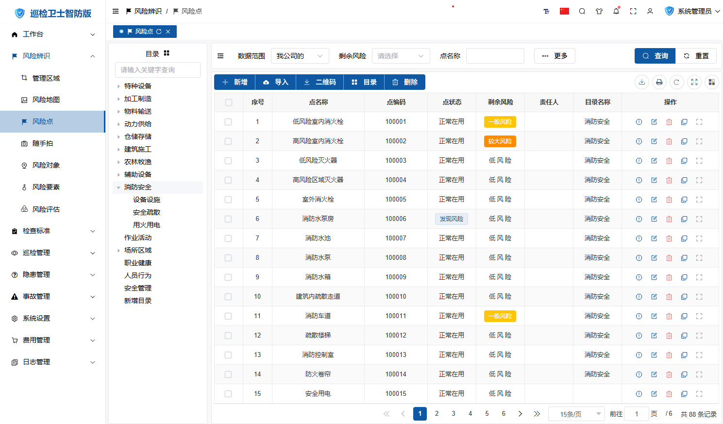 风险点列表界面