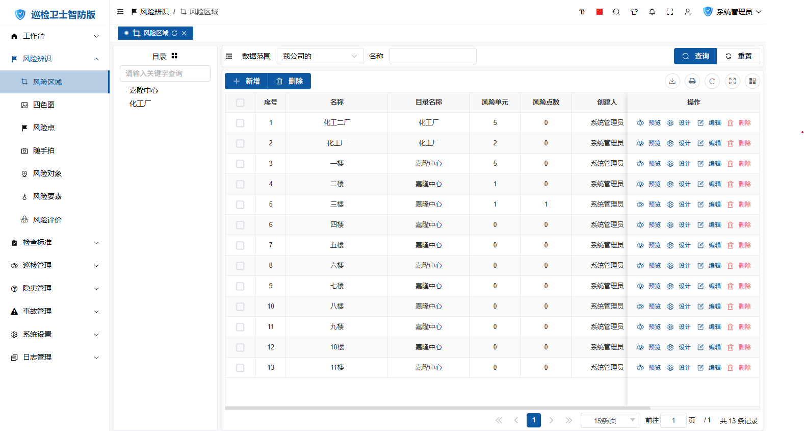 风险区域列表界面
